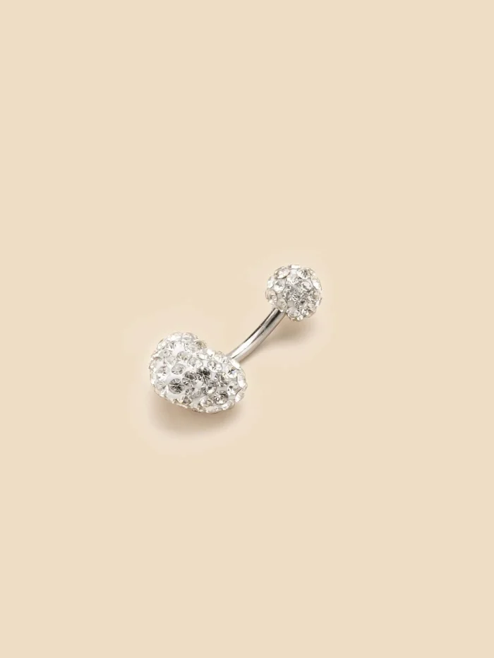 1 pc stainless steel white circular and heart-shaped navel nail for women's - Image 3