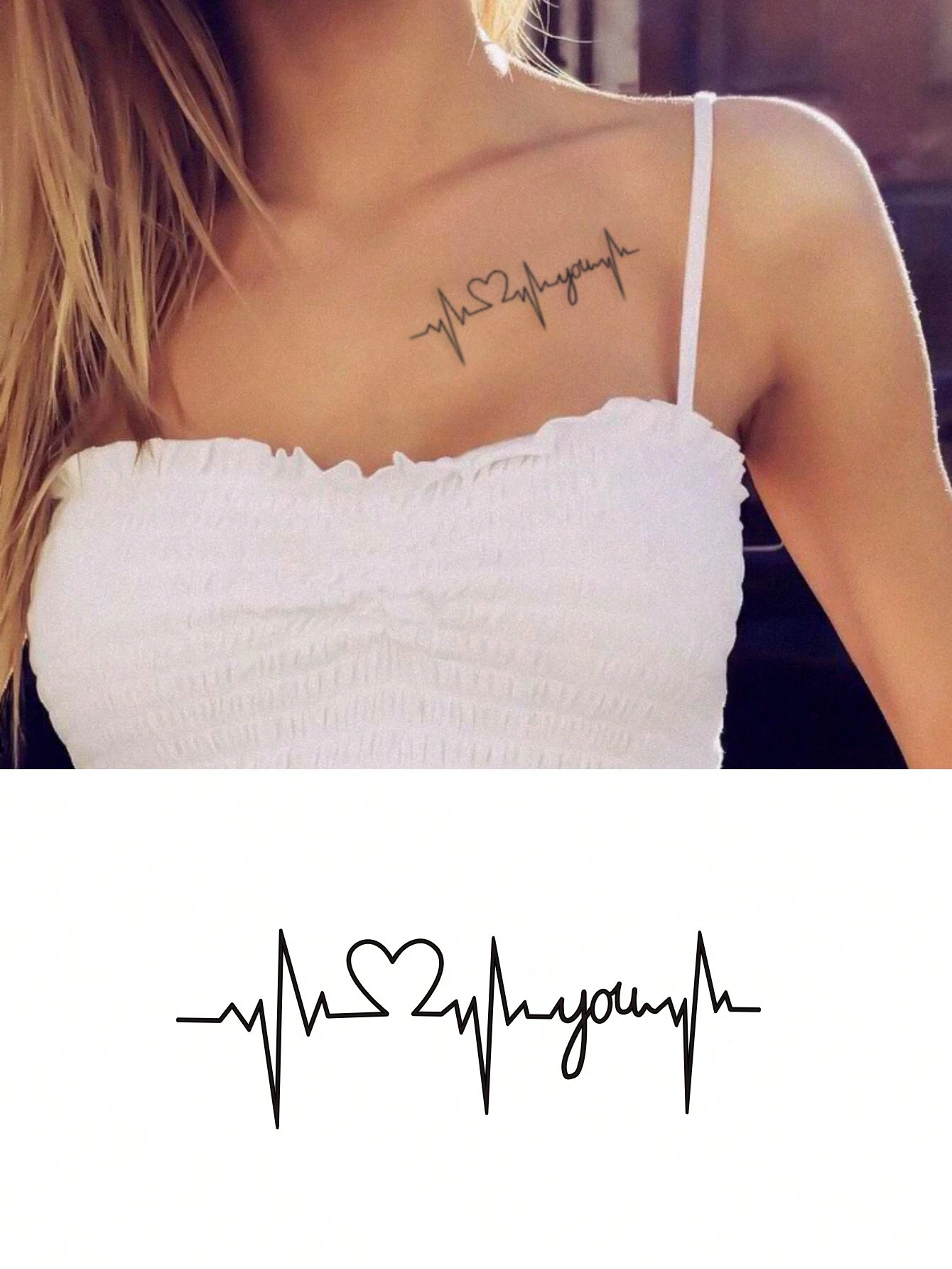 1 sheets Realistic Waterproof Semi-Permanent Tattoo Stickers electrocardiogram Heartbeat Lasts 7-15 Days