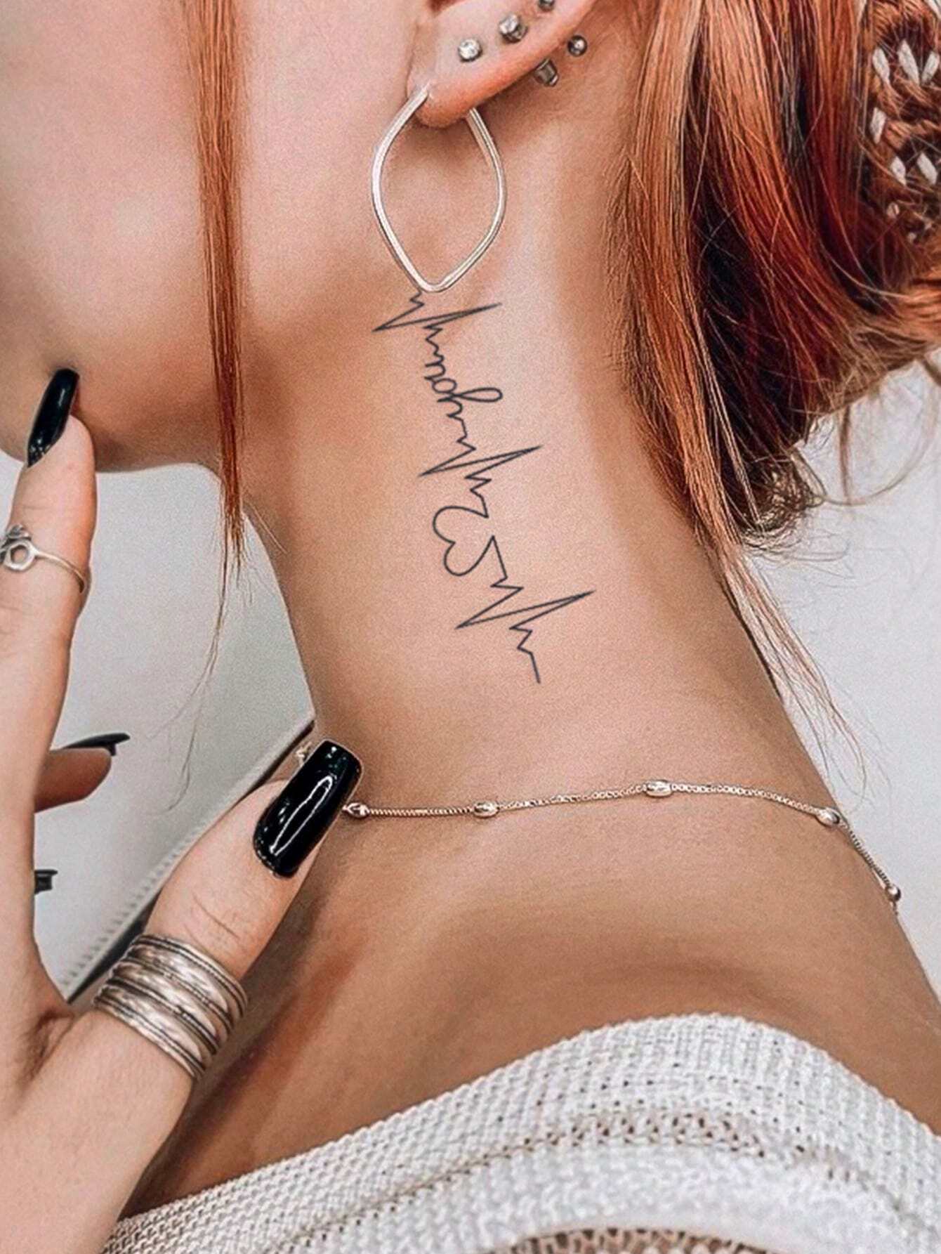 1 sheets Realistic Waterproof Semi-Permanent Tattoo Stickers electrocardiogram Heartbeat Lasts 7-15 Days - Image 2