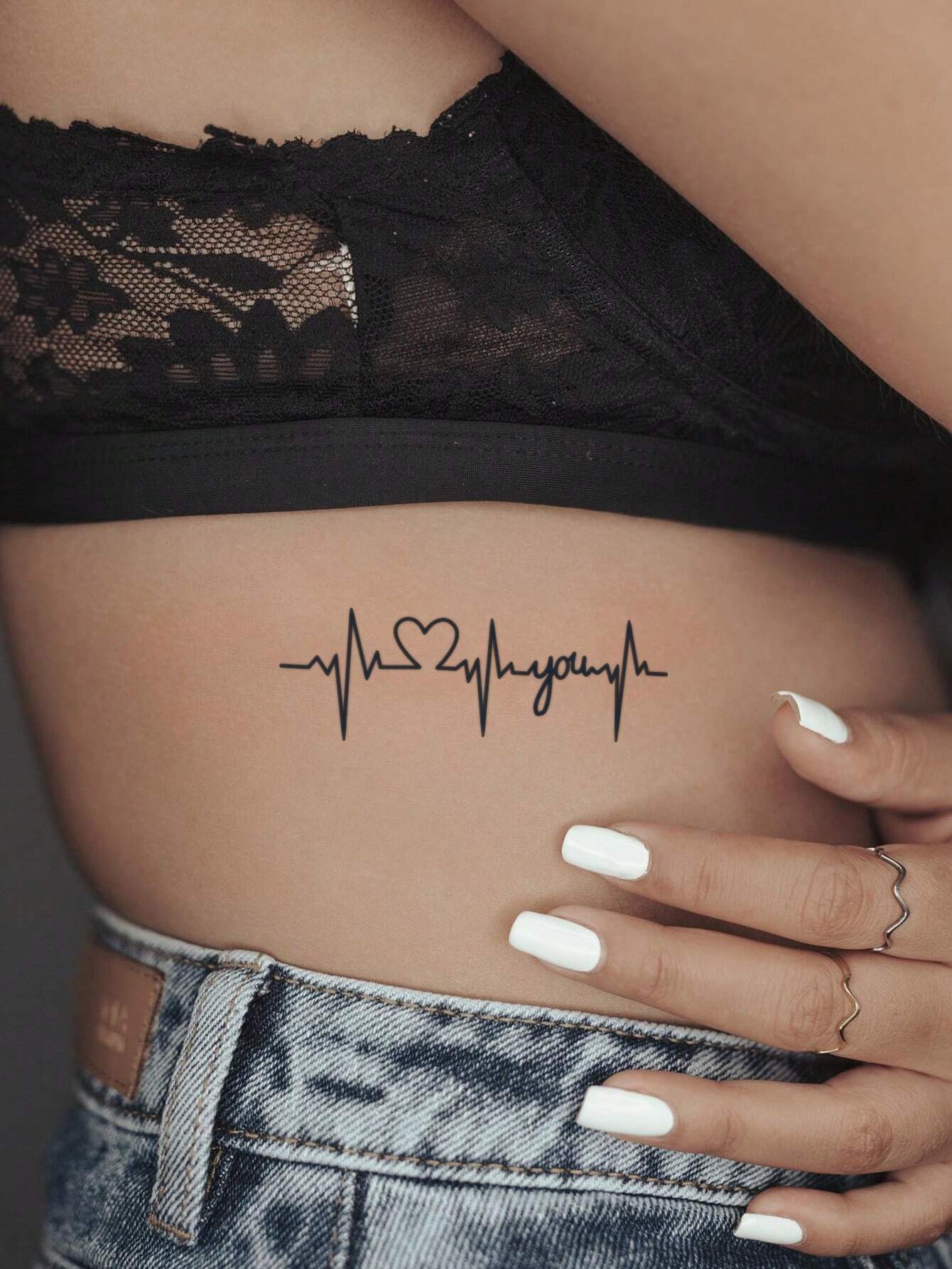1 sheets Realistic Waterproof Semi-Permanent Tattoo Stickers electrocardiogram Heartbeat Lasts 7-15 Days - Image 4