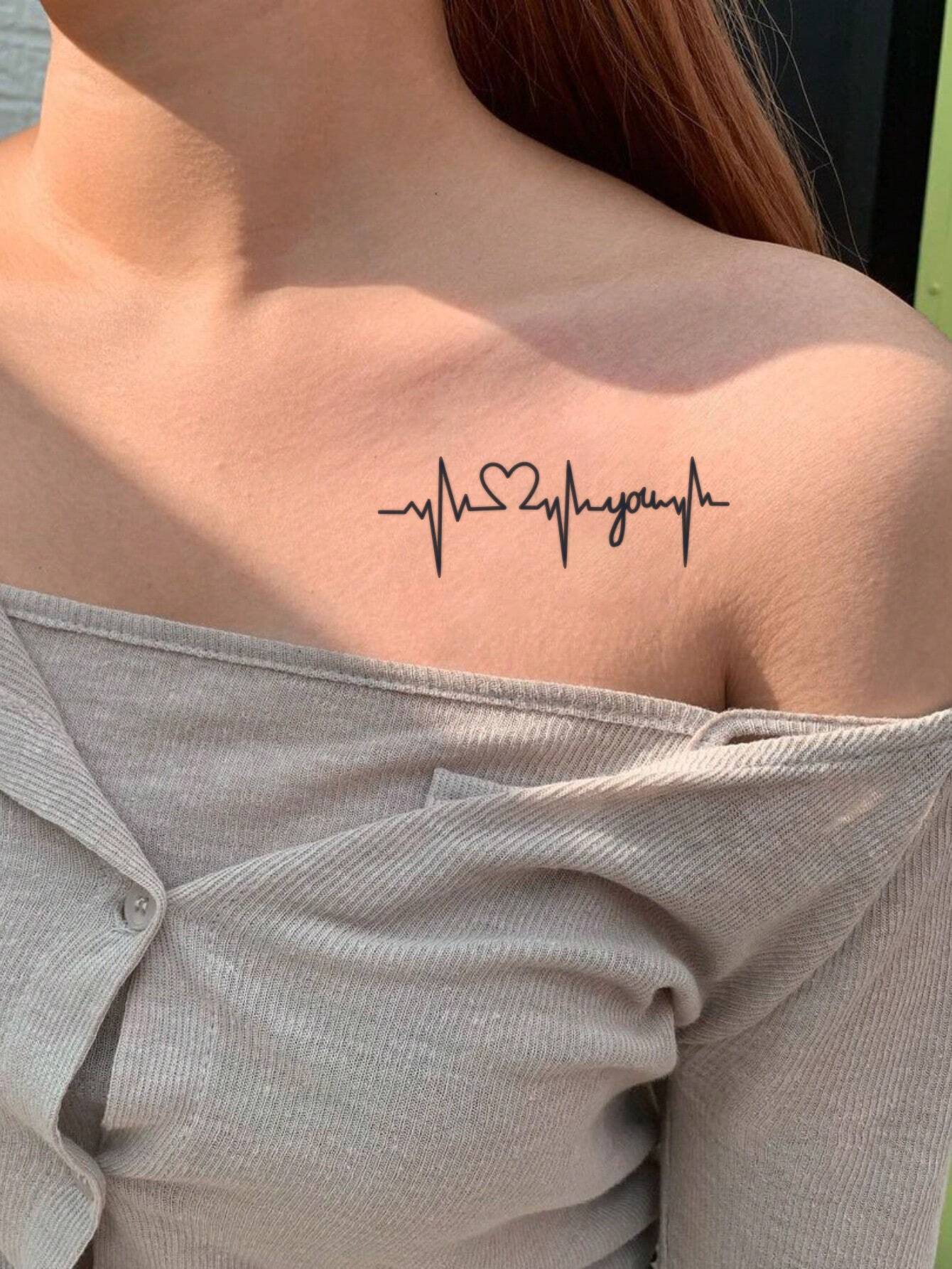 1 sheets Realistic Waterproof Semi-Permanent Tattoo Stickers electrocardiogram Heartbeat Lasts 7-15 Days - Image 5
