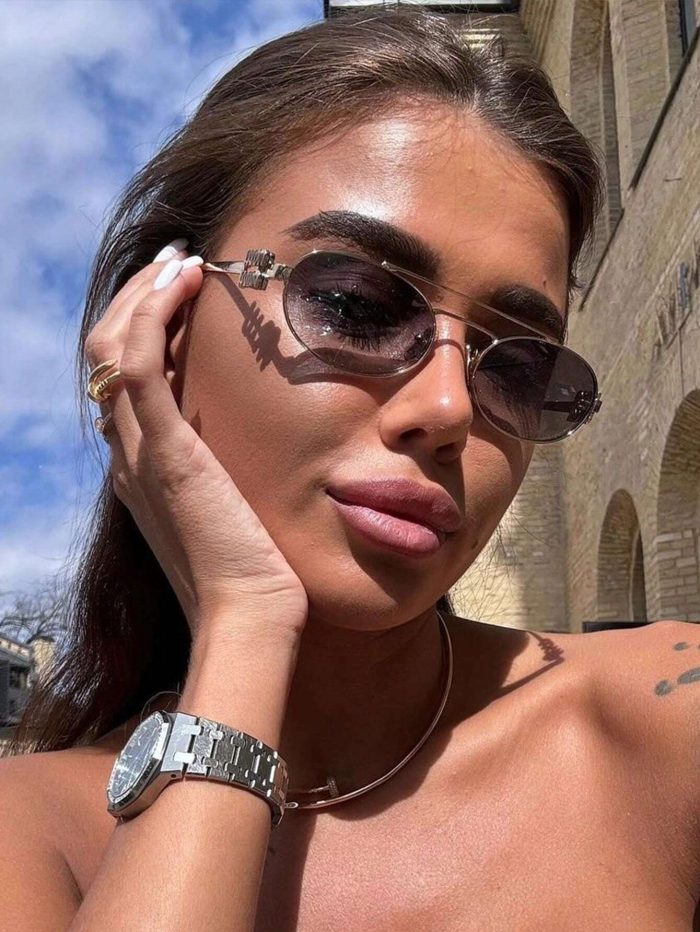 1pc Double Beam Metal Fashion Glasses Vintage Versatile Elliptical Small Frame Glasses - Image 2