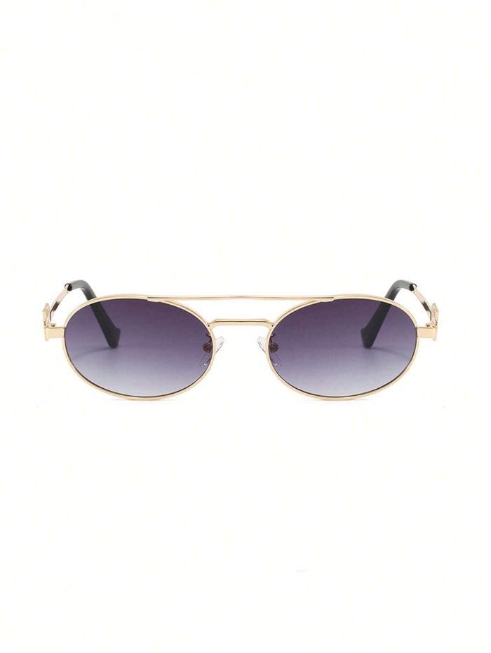 1pc Double Beam Metal Fashion Glasses Vintage Versatile Elliptical Small Frame Glasses - Image 3