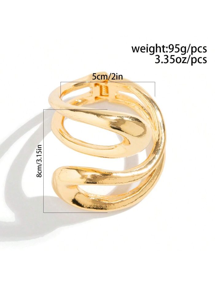 1pc Exaggerated Metallic Circular Bangle With Hollow Out Asymmetrical Shapes, Simple & Stylish Ladies All-Match Sexy Bracelet - Image 2