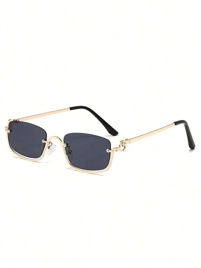 1pc Women's Half-Frame Square Metal Fashion Glasses - Image 4