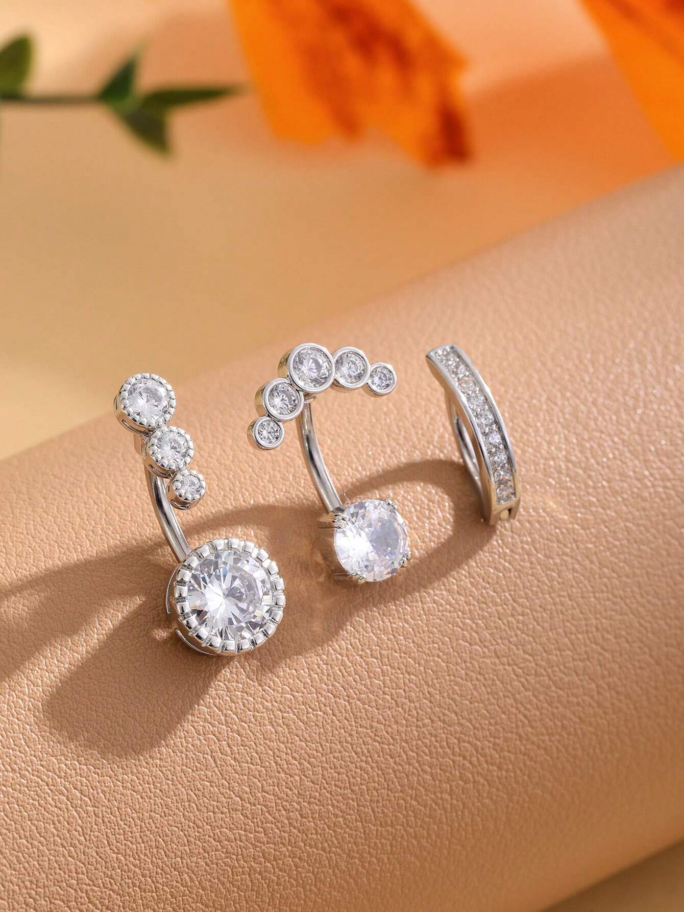 3pcs Stainless Steel Belly Button Rings Set Classic Short With Inlay Women's Sexy Piercing Jewelry