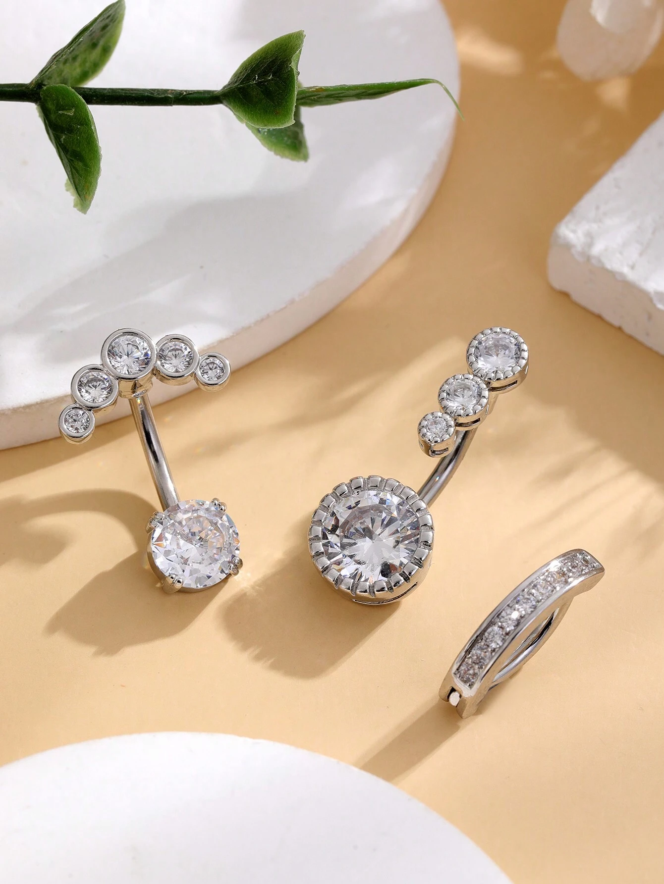 3pcs Stainless Steel Belly Button Rings Set Classic Short With Inlay Women's Sexy Piercing Jewelry - Image 3