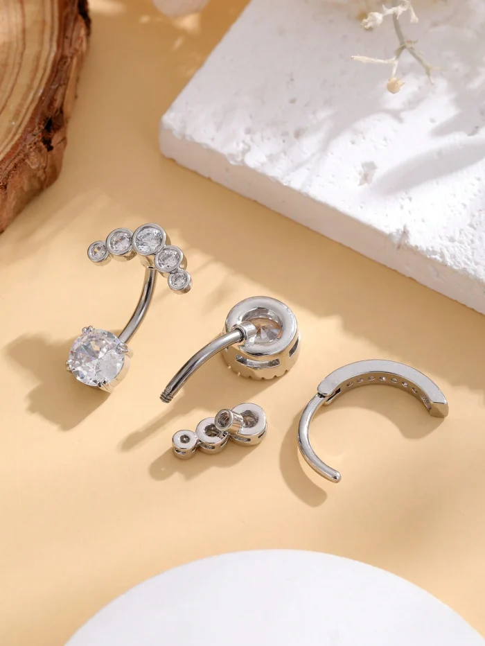 3pcs Stainless Steel Belly Button Rings Set Classic Short With Inlay Women's Sexy Piercing Jewelry - Image 5