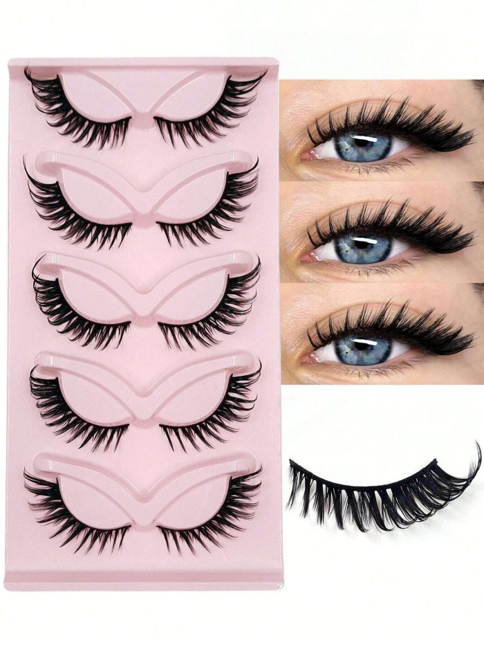 5 Pairs False Lashes Cluster Lashes Cat Eye Natural Look Tail Elongated Eyelashes Faux Mink Lashes