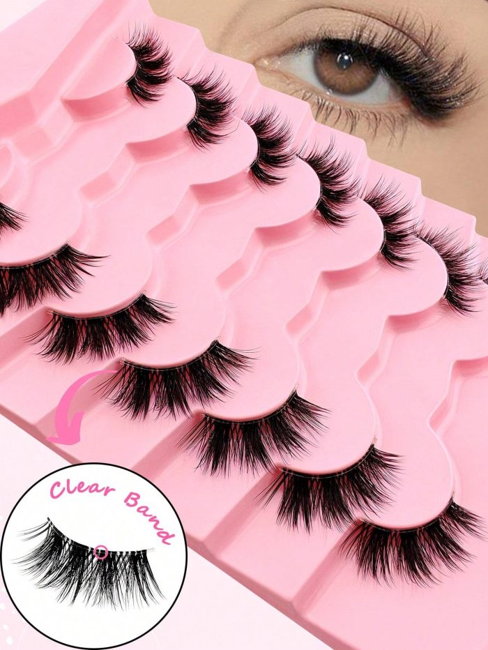 7 Pairs Half Lashes Cat Eye With Clear Band Wispy False Eyelashes Natural Look 3/4 Corner Lashes Short Accent Lashes - Image 2
