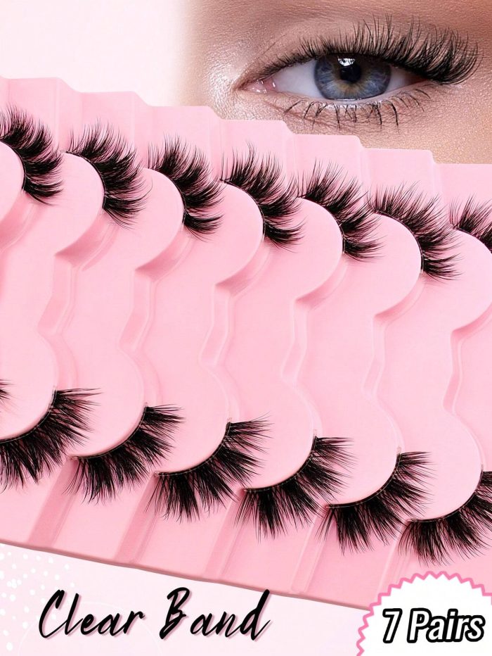 7 Pairs Half Lashes Cat Eye With Clear Band Wispy False Eyelashes Natural Look 3/4 Corner Lashes Short Accent Lashes - Image 3