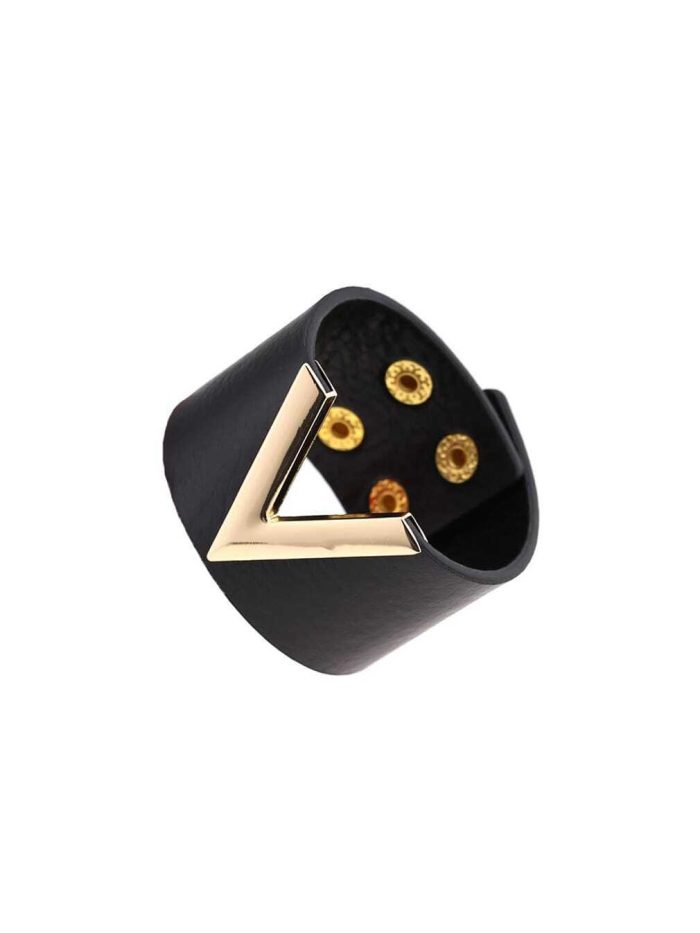 Black Wide V Shape PU Leather Bracelets Cuff Punk For Women Men Metal Wristbands Cosplay Jewelry - Image 4