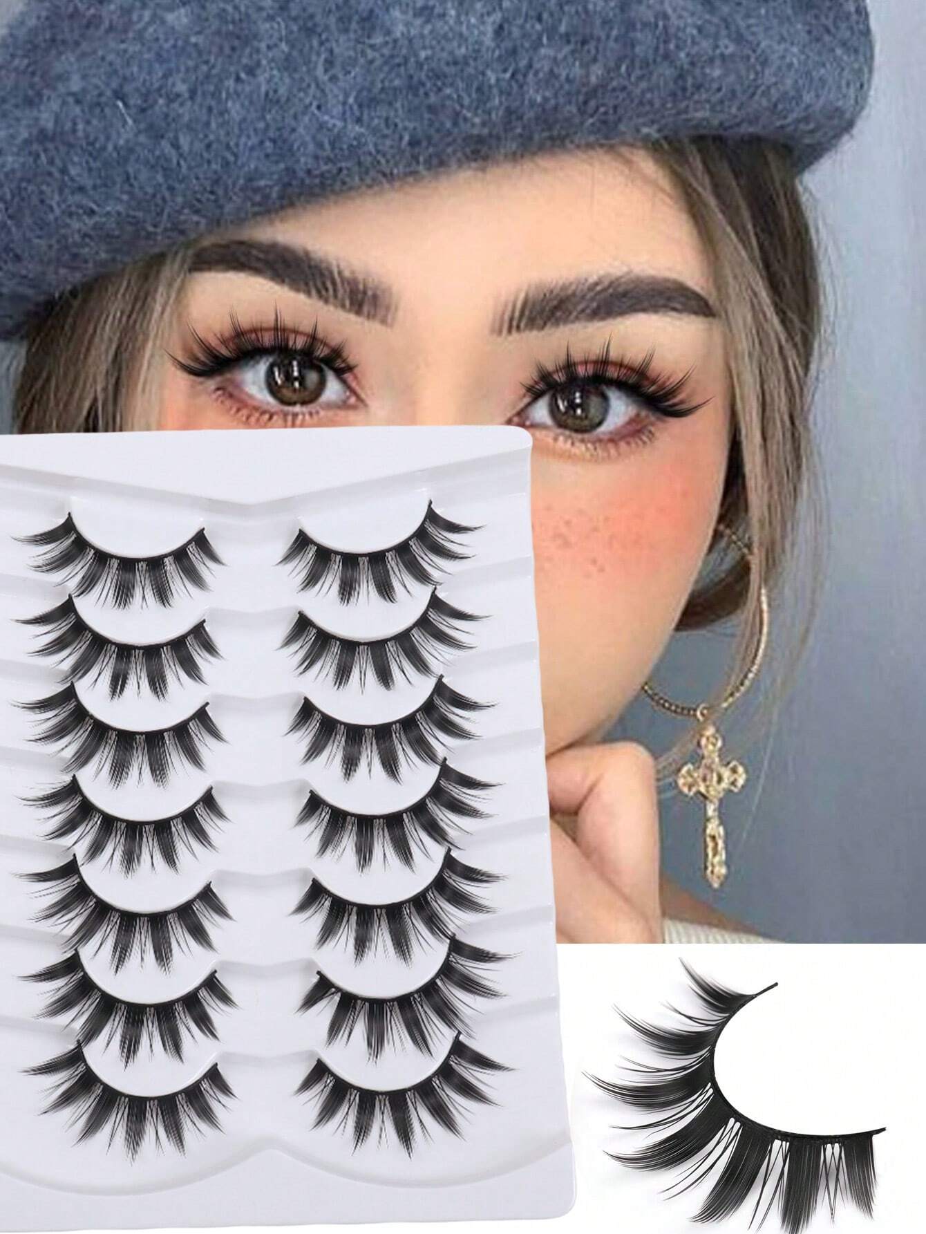 Manga Lashes Pointed Cat Eye Lashes, Natural Look Anime False Eyelashes Individual Wispy Korean Makeup Eyelashes Clusters - Image 2