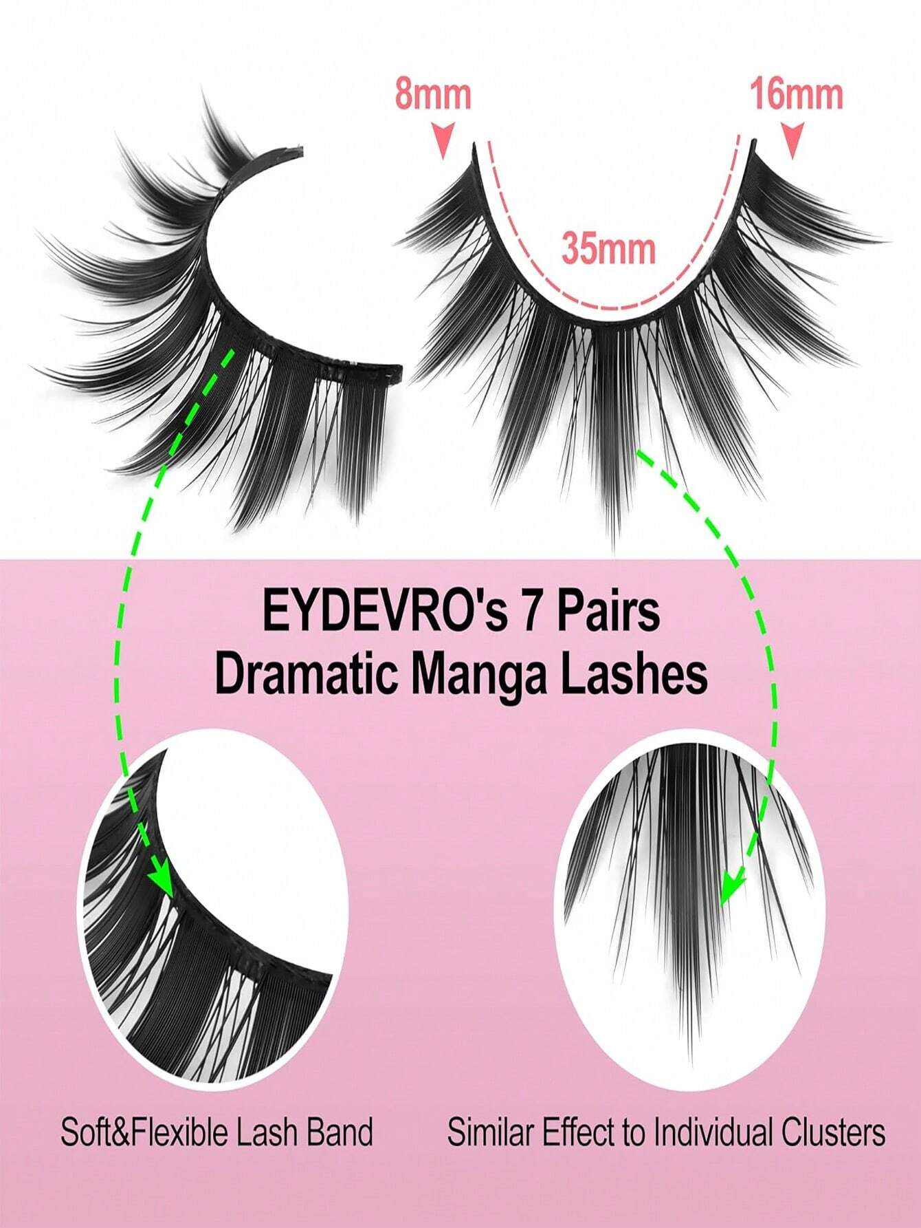 Manga Lashes Pointed Cat Eye Lashes, Natural Look Anime False Eyelashes Individual Wispy Korean Makeup Eyelashes Clusters - Image 3