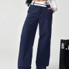 SHEIN EZwear Women Color Block Asymmetrical Waist Casual Straight Pants With Pockets