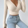 SHEIN Essnce Surplice Neck Ribbed Knit Crop Tee