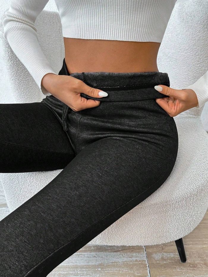 SHEIN Essnce Women's Fleece Lined Tight-Fit Drawstring Sporty Outdoor Yoga Leggings - Image 3