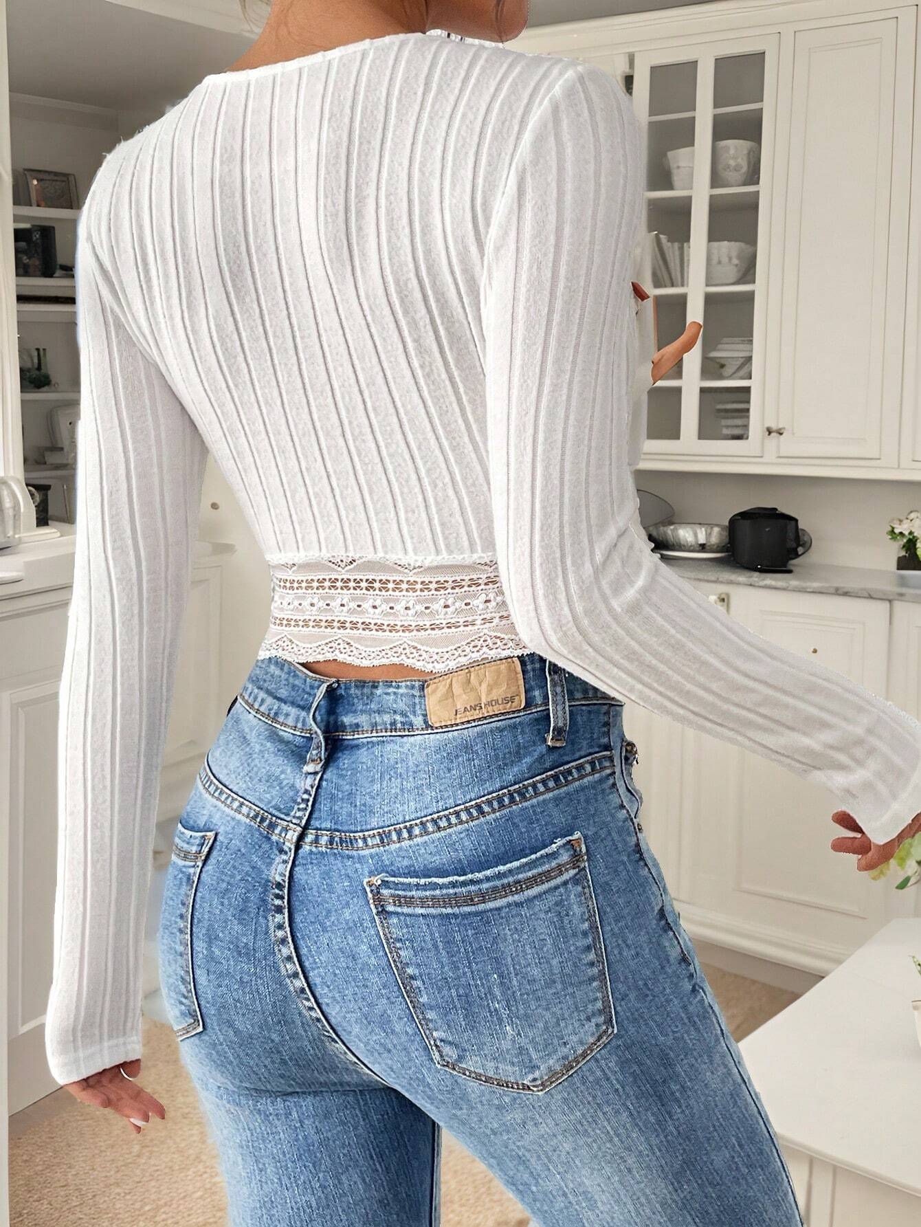 SHEIN Frenchy Women Fall Winter Black Lace Patchwork Tight Fitted - Image 2