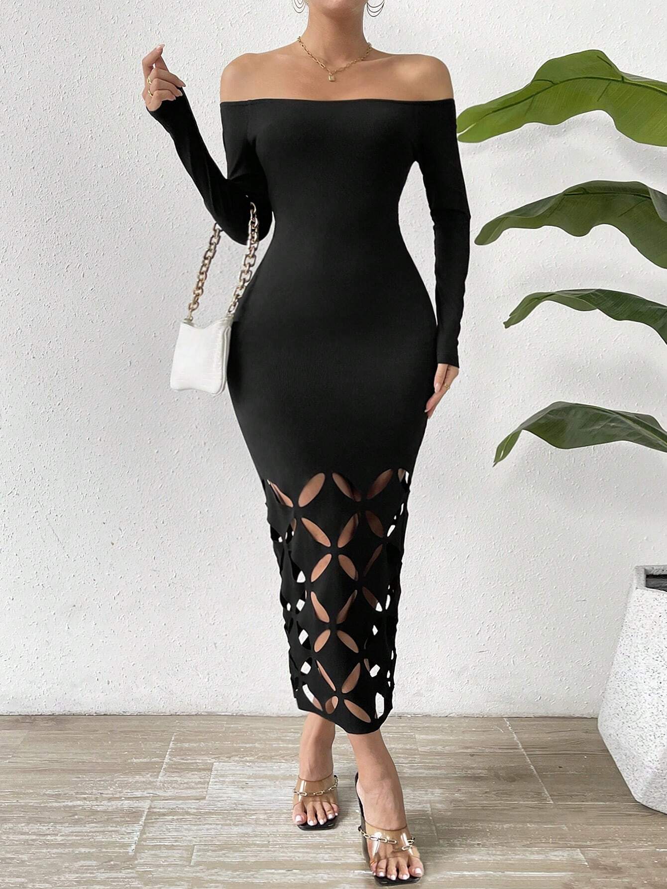 SHEIN Privé Off Shoulder Cut Out Bodycon Dress - Image 3