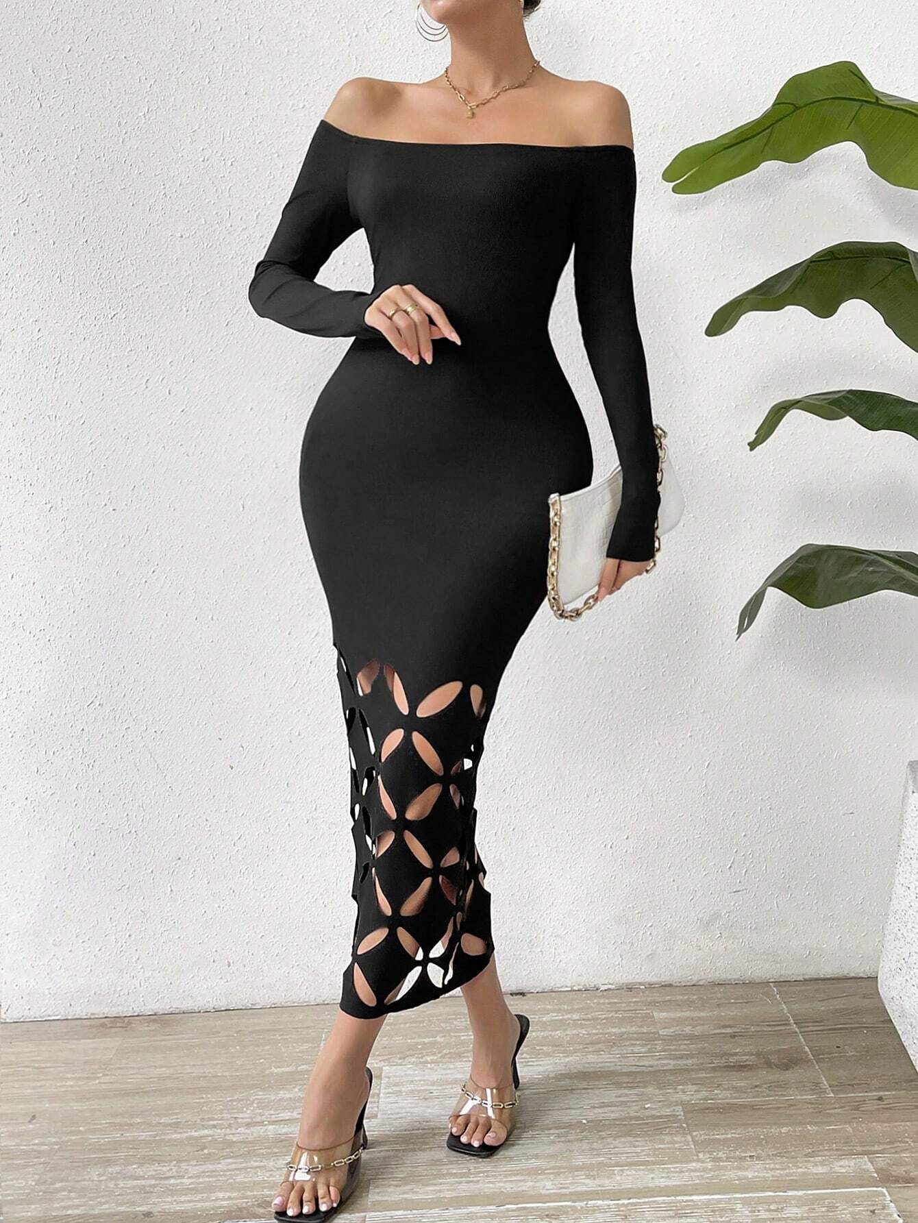SHEIN Privé Off Shoulder Cut Out Bodycon Dress - Image 4
