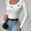 SHEIN Privé Women's Floral Decorated Minimalist Daily Wear Long Sleeve T-Shirt