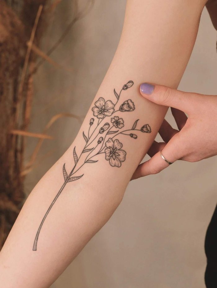 1pc Black Floral & Letter Pattern Temporary Tattoo Sticker For Arm - Image 2