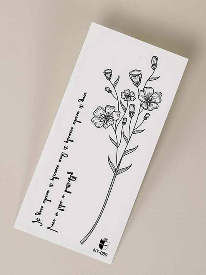 1pc Black Floral & Letter Pattern Temporary Tattoo Sticker For Arm - Image 4