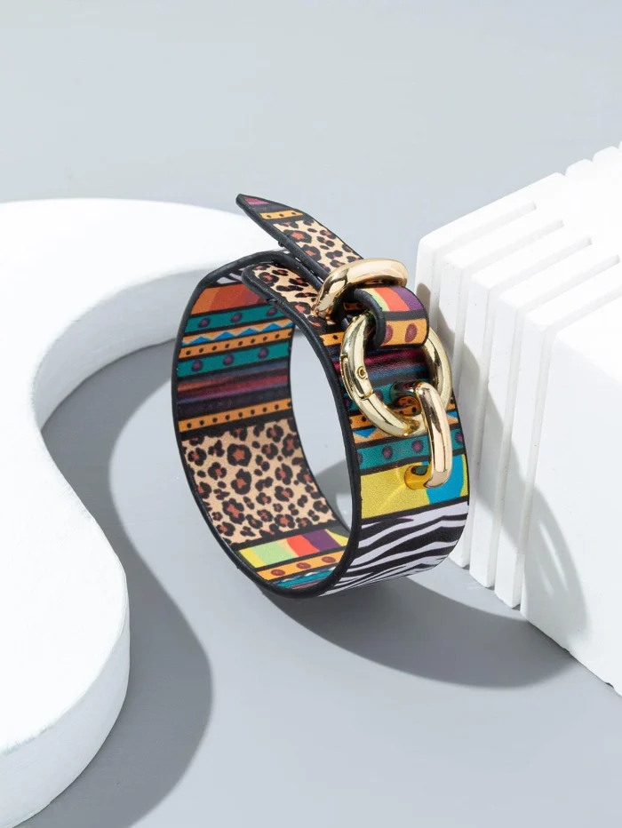 1pc Colorful Leopard Print Button Closure Bracelet - Image 2