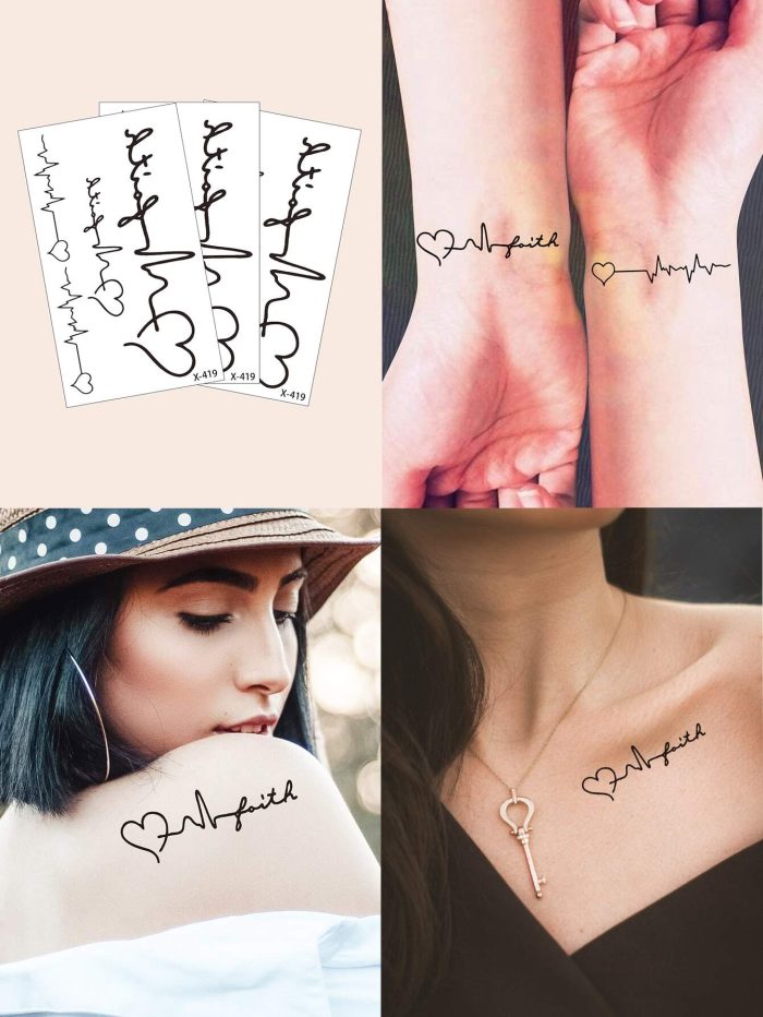 3sheets Heartbeat Pattern Tattoo Sticker