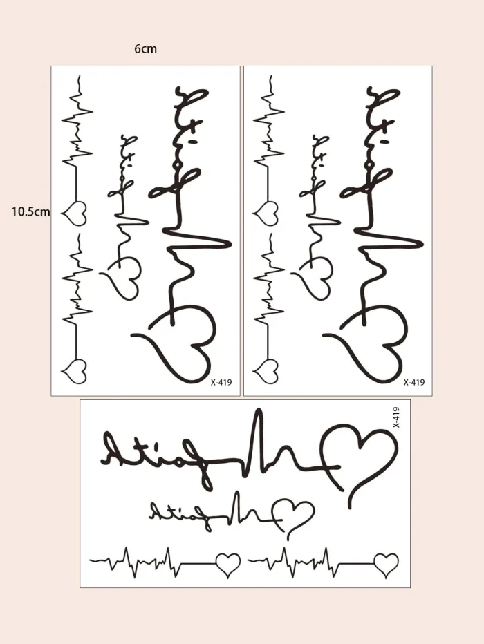 3sheets Heartbeat Pattern Tattoo Sticker - Image 5