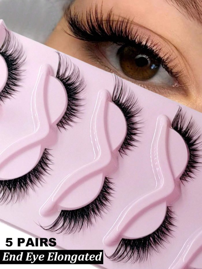 5 Pairs Cat Eye Faux Mink Eyelashes Clear Band Lashes Natural Look Wispy Mink Eyelashes Full Strip Lashes