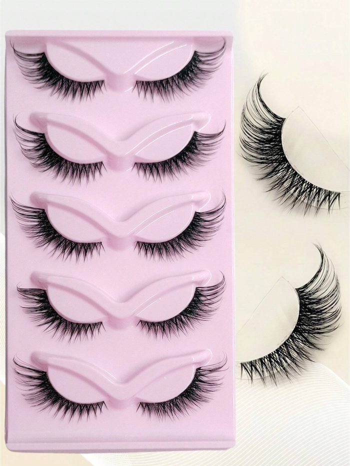 5 Pairs Cat Eye Faux Mink Eyelashes Clear Band Lashes Natural Look Wispy Mink Eyelashes Full Strip Lashes - Image 2