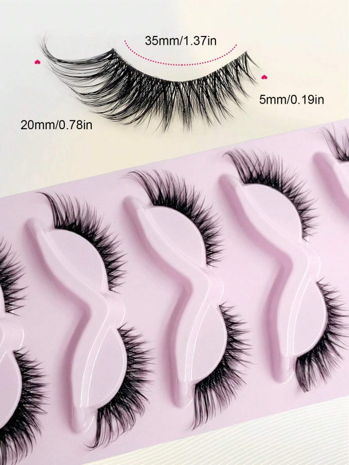 5 Pairs Cat Eye Faux Mink Eyelashes Clear Band Lashes Natural Look Wispy Mink Eyelashes Full Strip Lashes - Image 3
