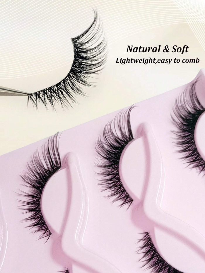 5 Pairs Cat Eye Faux Mink Eyelashes Clear Band Lashes Natural Look Wispy Mink Eyelashes Full Strip Lashes - Image 6