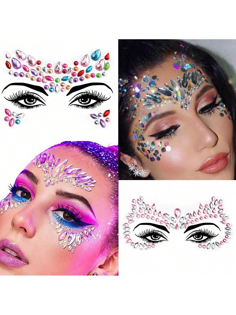 5 Sets Face Jewels Stickers Face Gems Glitter Mermaid Face Crystal Mix Styles Face Jewels Crystal Stickers Set - Image 3