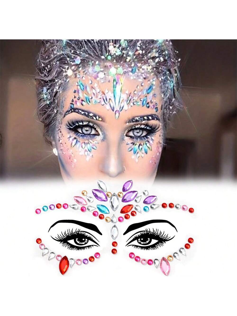 5 Sets Face Jewels Stickers Face Gems Glitter Mermaid Face Crystal Mix Styles Face Jewels Crystal Stickers Set - Image 4