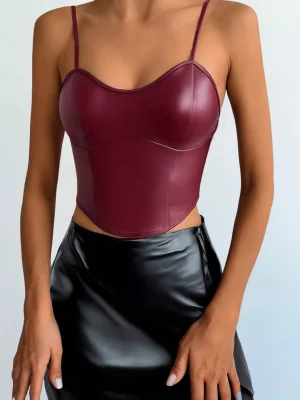 Firerie New Stylish Elegant Sexy Hot Girl Streetwear Party Spandex Faux Leather Burgundy  Autumn/Winter