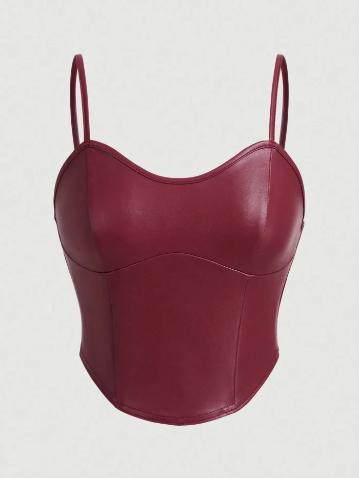 Firerie New Stylish Elegant Sexy Hot Girl Streetwear Party Spandex Faux Leather Burgundy  Autumn/Winter - Image 2