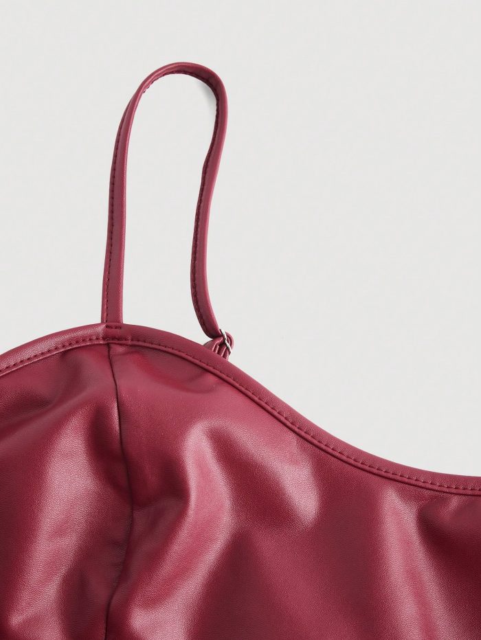 Firerie New Stylish Elegant Sexy Hot Girl Streetwear Party Spandex Faux Leather Burgundy  Autumn/Winter - Image 3