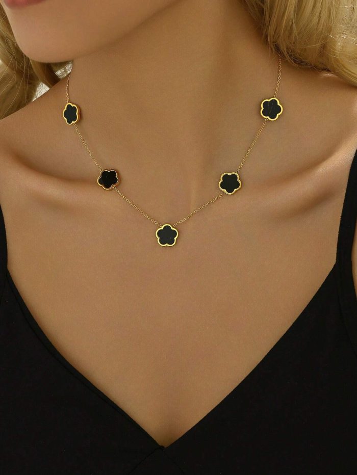 LIEBEIRIS 1pc 18k Gold Plated Stainless Steel Five Petal Flower Pendant Necklace - Image 3