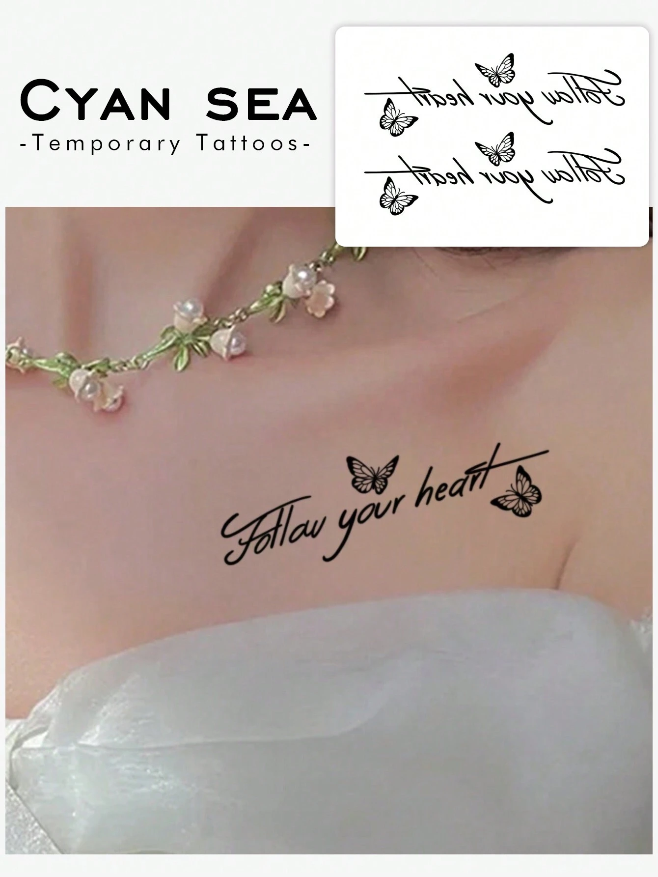 Waterproof, Sweatproof & Washable Temporary Tattoo Sticker With Butterfly And Life Quote Design