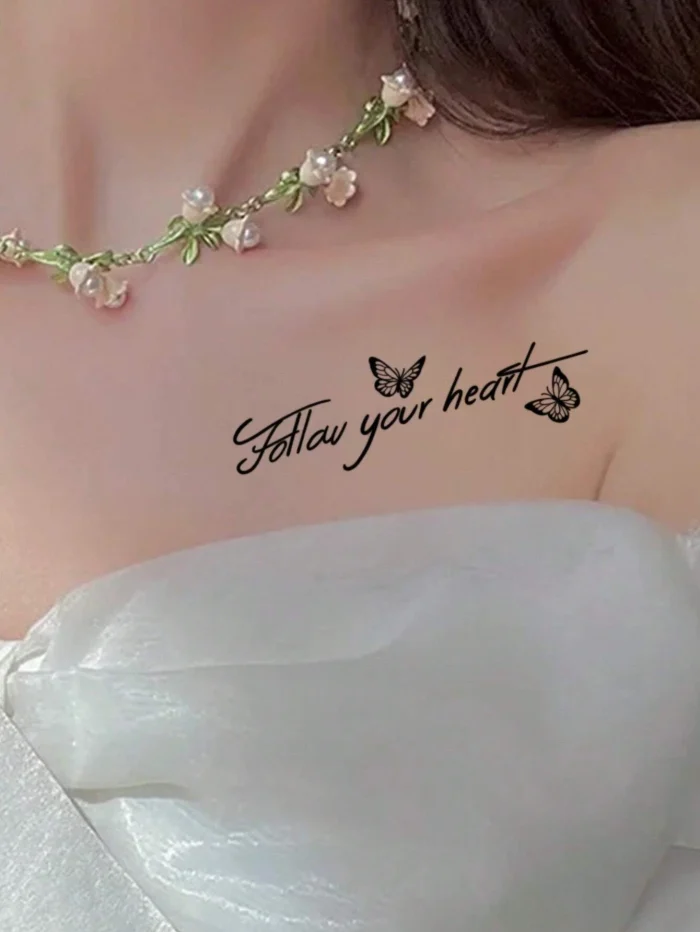 Waterproof, Sweatproof & Washable Temporary Tattoo Sticker With Butterfly And Life Quote Design - Image 2