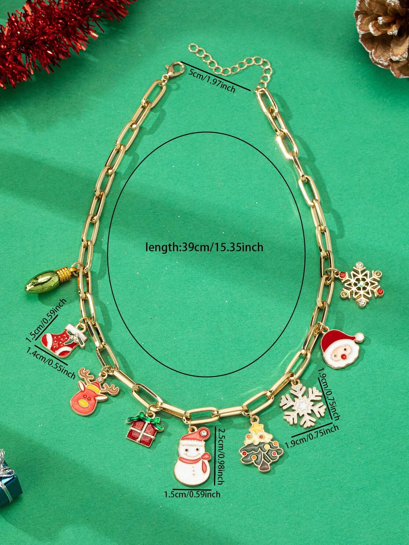 1 Pc Christmas Charms Necklace , Christmas Tree Snowflake Snowman Santa Charm Necklaces - Image 3