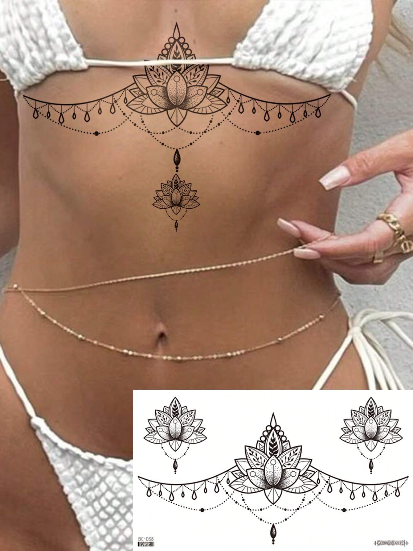 1 Sheets Under Breast Thigh Straps Body Art Temporary Tattoo Stickers, Waterproof Fake Tattoo, Lasts 2-5 Days - Image 2