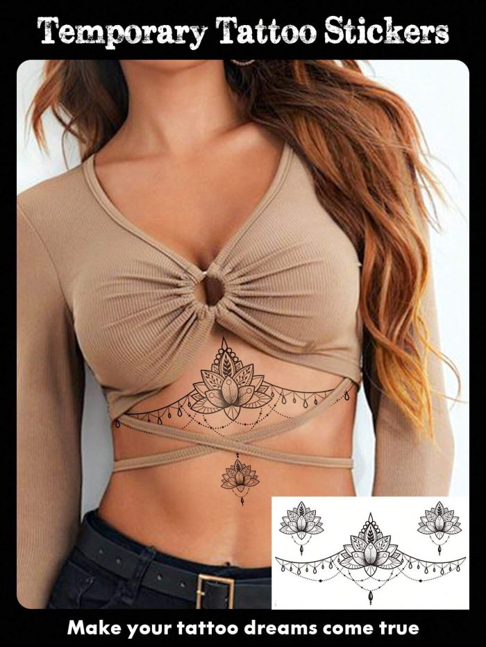 1 Sheets Under Breast Thigh Straps Body Art Temporary Tattoo Stickers, Waterproof Fake Tattoo, Lasts 2-5 Days