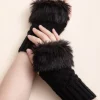 1pair Plain Knitted Fluffy Fingerless Gloves Arm Sleeves
