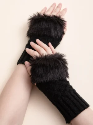 1pair Plain Knitted Fluffy Fingerless Gloves Arm Sleeves