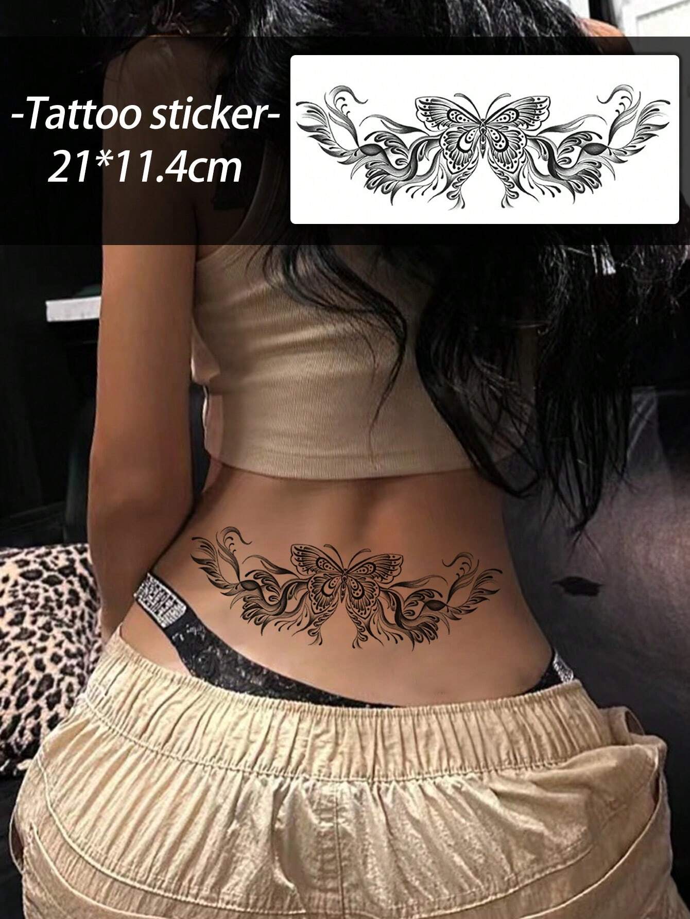 1pc Black Butterfly Temporary Tattoo, Sexy Butterfly Pattern Temporary Tattoo Sticker