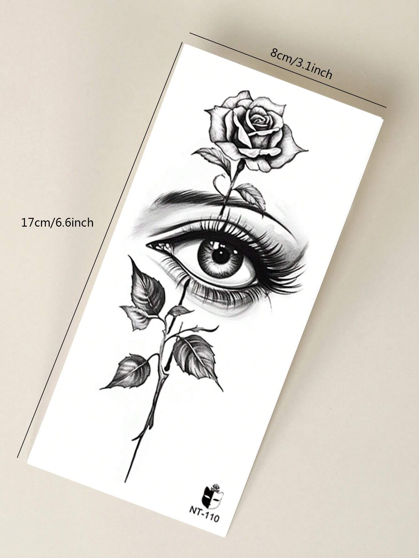 1pc Black Eye Rose Flower Design Small Temporary Tattoo Sticker - Image 4