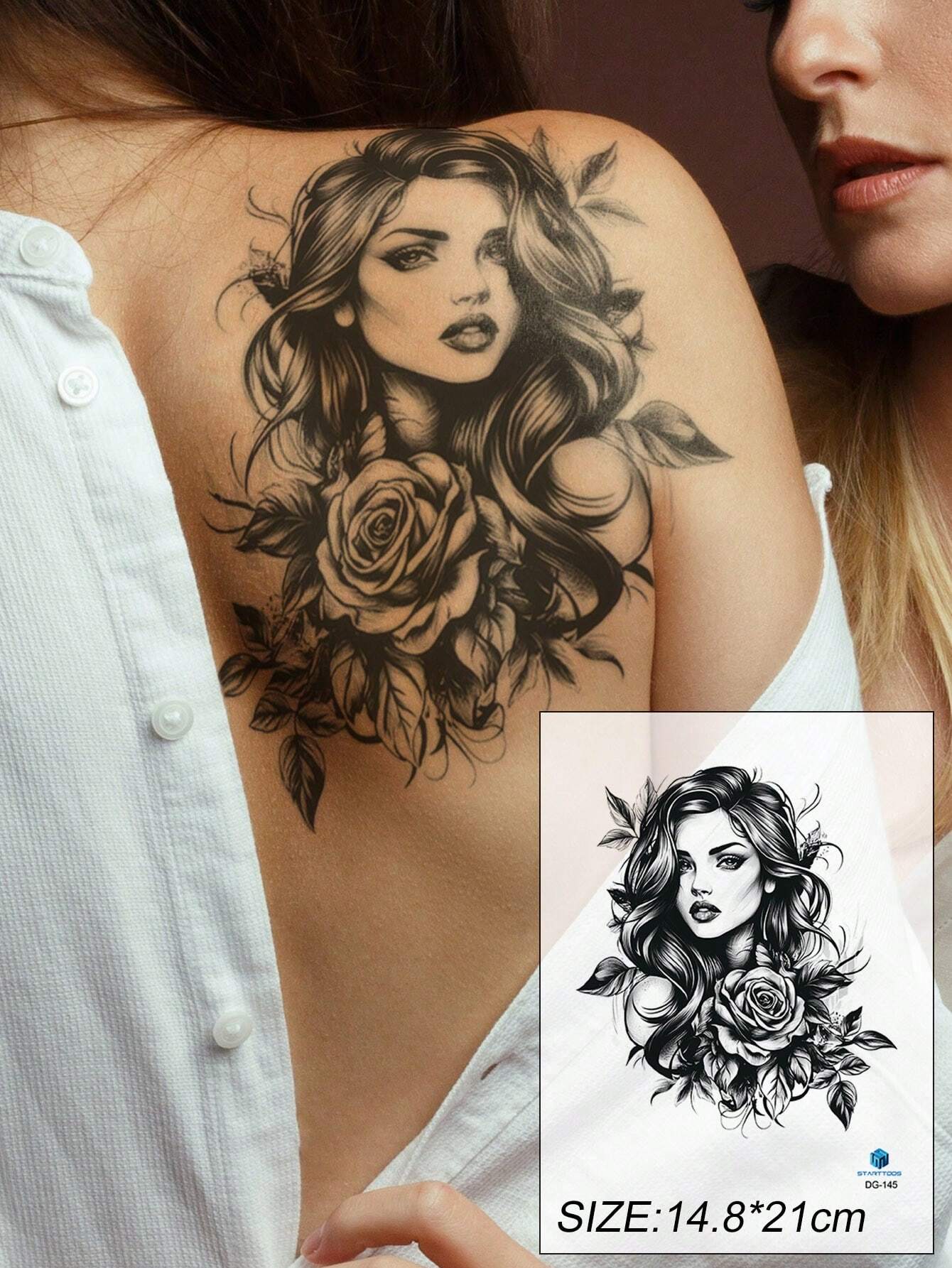 1pc Black Rose Flower Tattoo Sticker